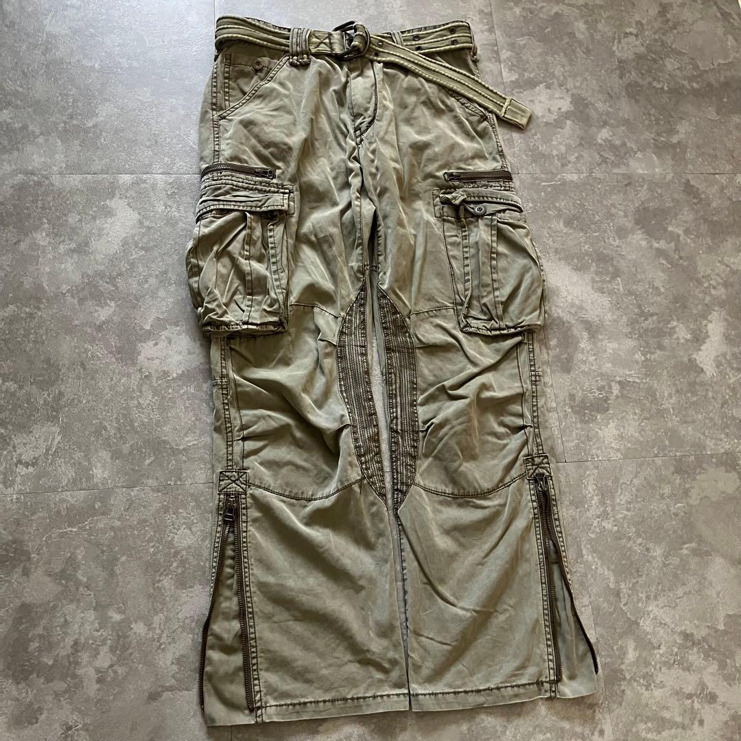 avirex hem zip flared cargo pantsベルト付Y2K