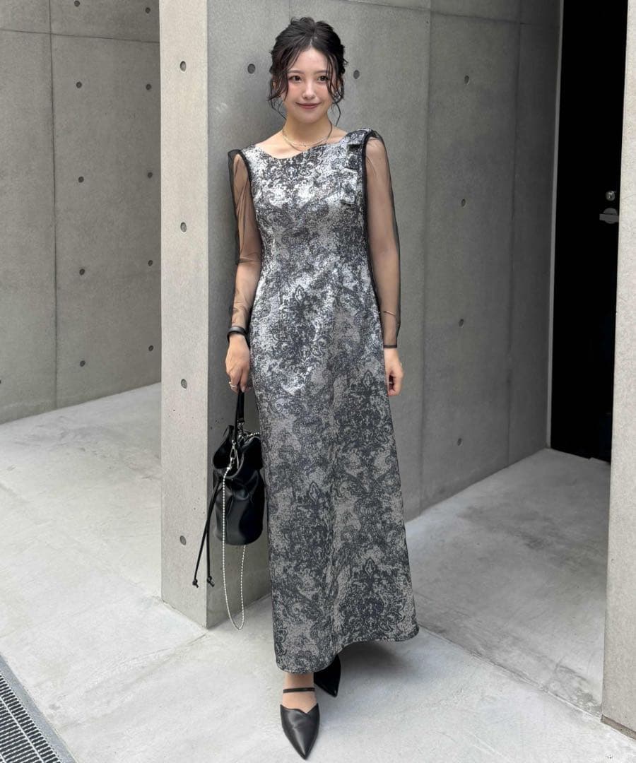 LE'RURE ショルダーリボンジャガードドレス　Mサイズ【1回のみ着用】