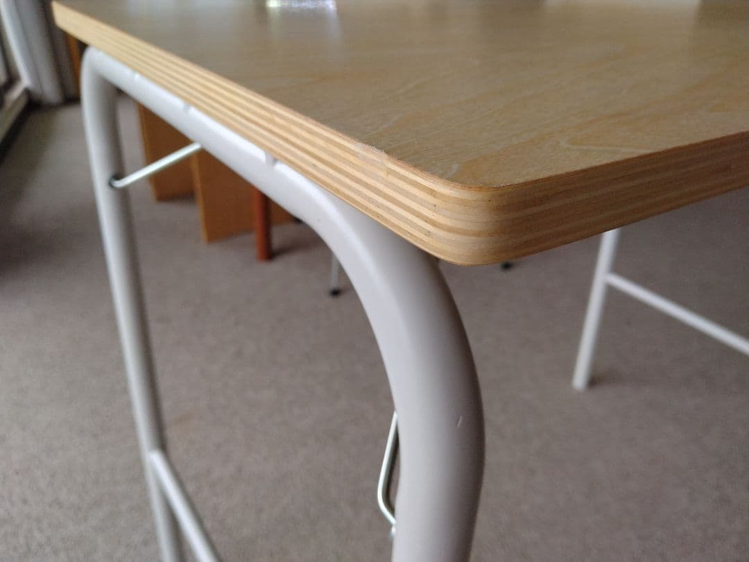 【良品】MUJI無印 スチールパイプテーブルと折りたたみチェア/机デスク椅子/白