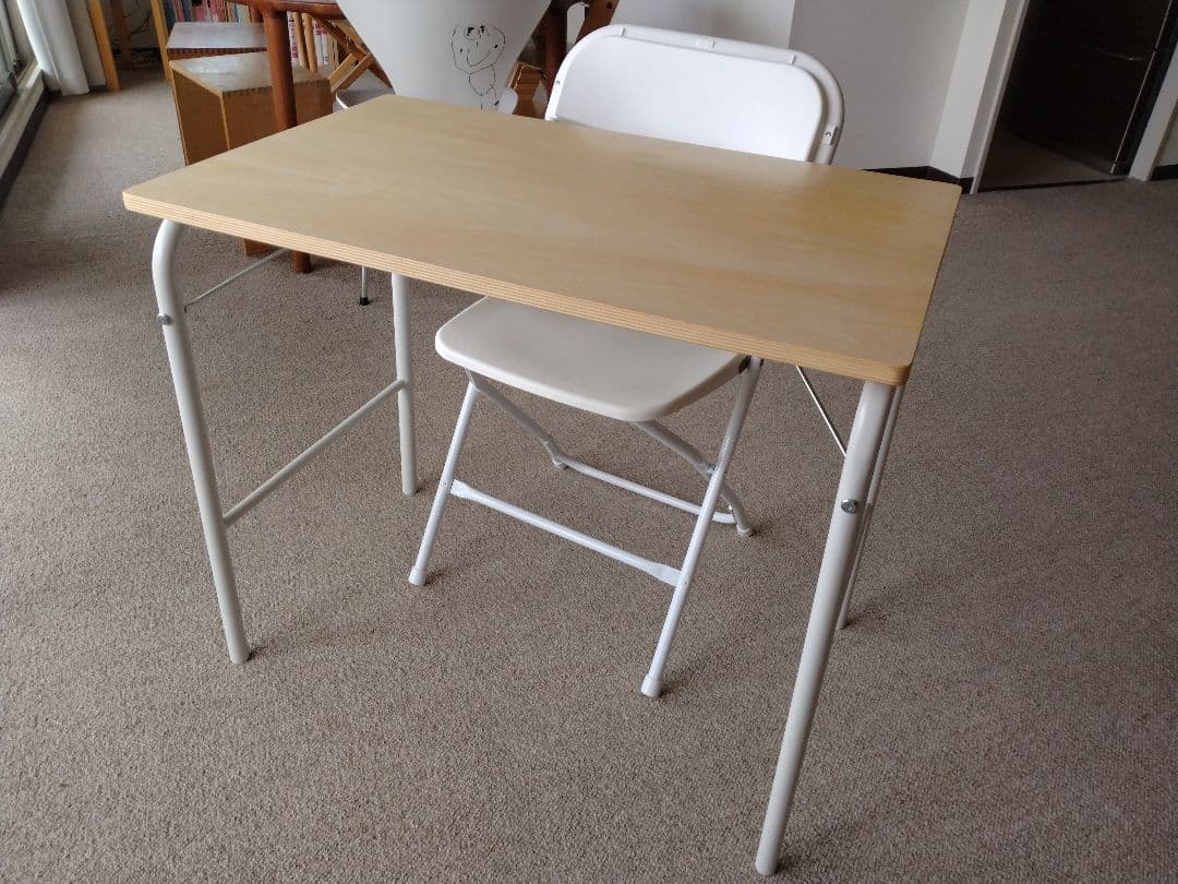 【良品】MUJI無印 スチールパイプテーブルと折りたたみチェア/机デスク椅子/白