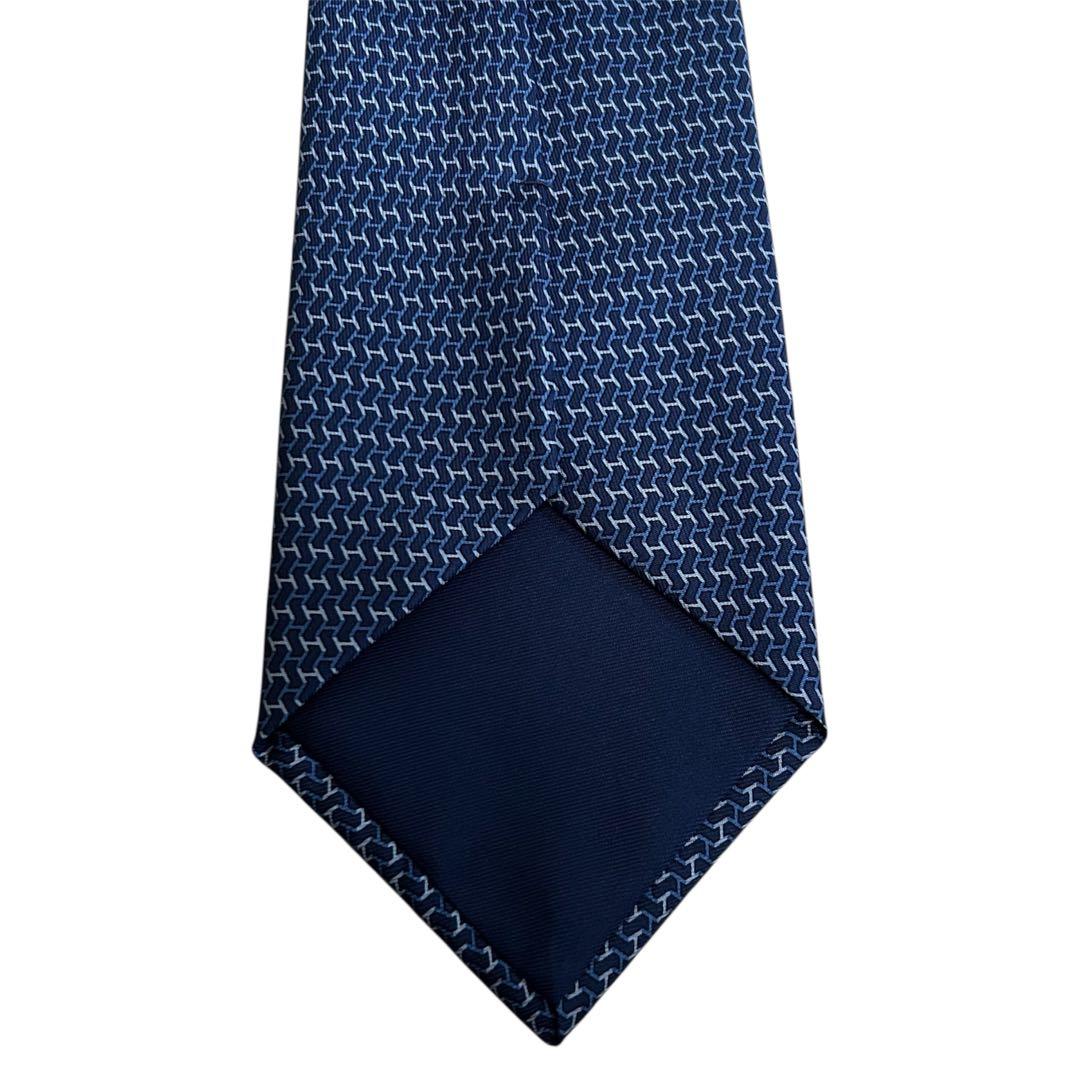 新品タグ付　HERMES エルメス　ネクタイ　H柄　高級シルク　ネイビー　ブルー