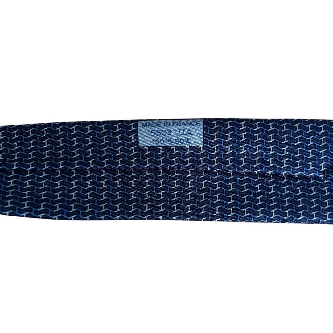 新品タグ付　HERMES エルメス　ネクタイ　H柄　高級シルク　ネイビー　ブルー