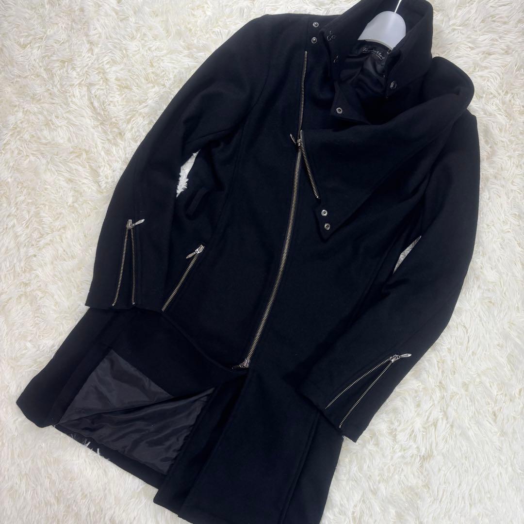 トルネードマート　アシンメトリックデザイン　ロングコート　ブラック　ベルト欠品