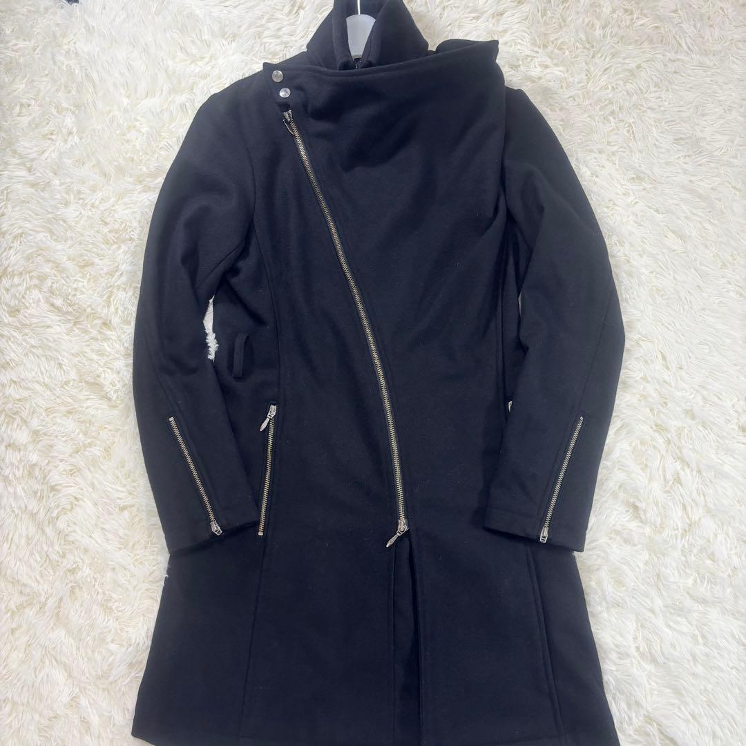 トルネードマート　アシンメトリックデザイン　ロングコート　ブラック　ベルト欠品