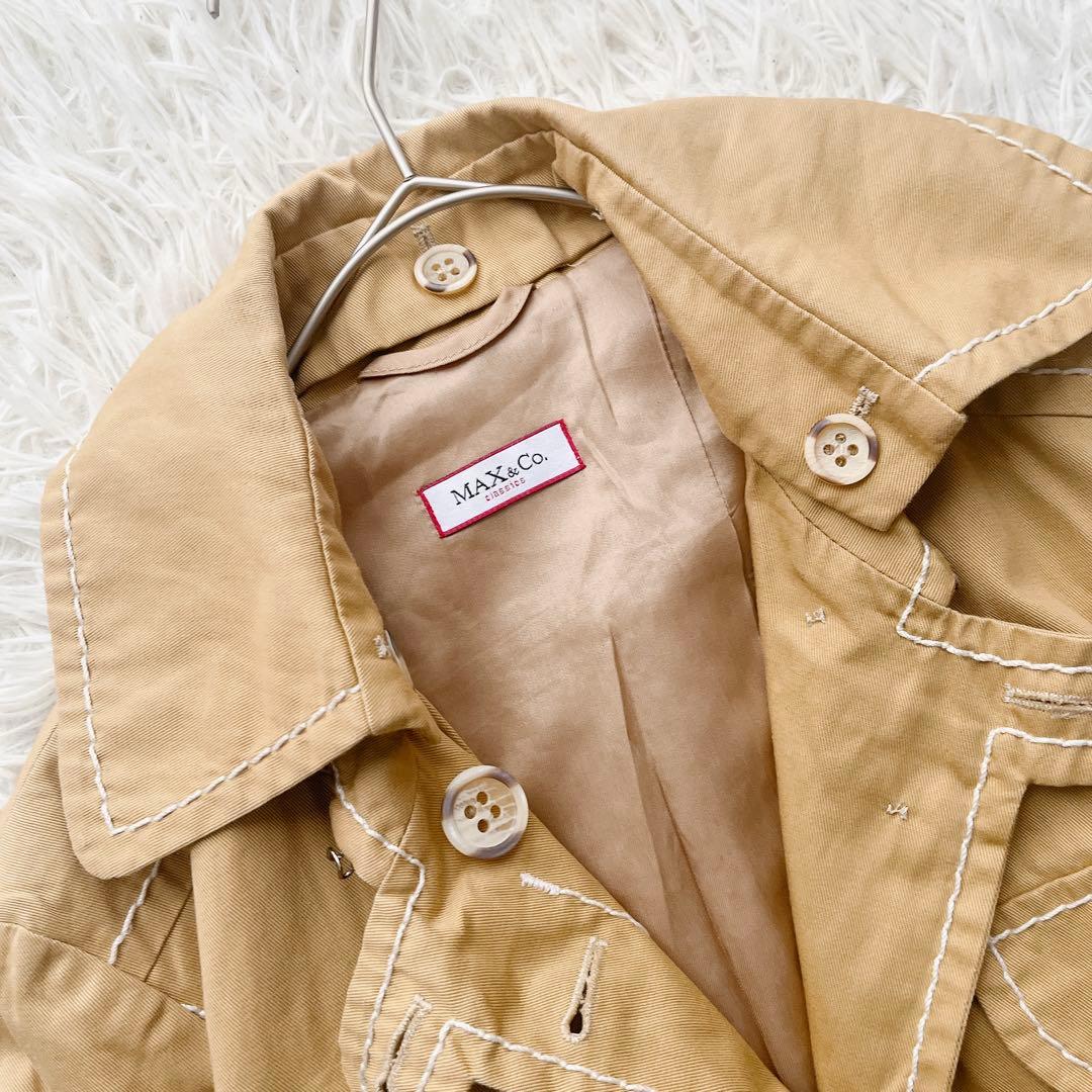 【美品】マックスマーラ ロングスプリングコート 袖ベルト 大きいサイズ 刺繍