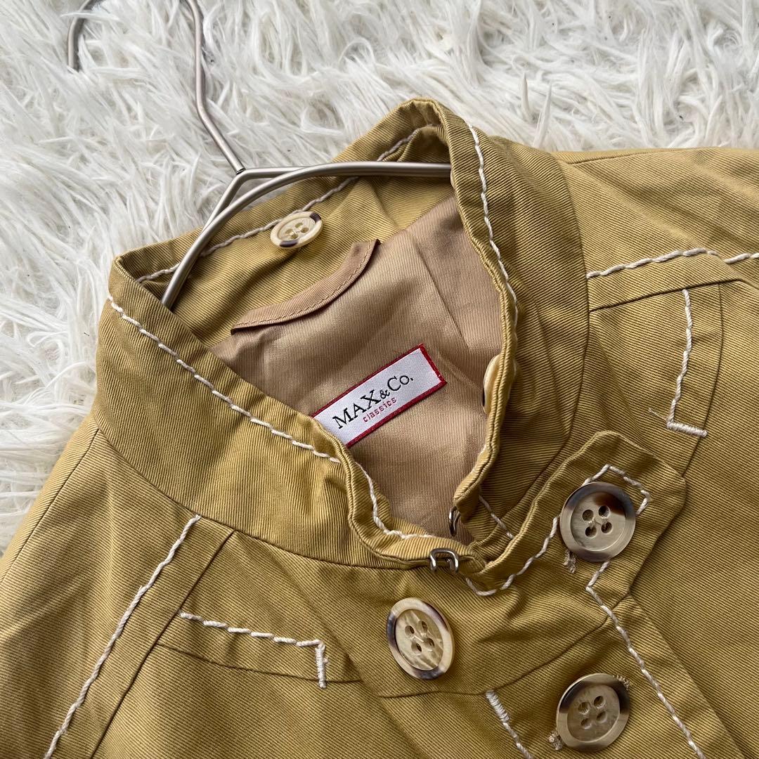 【美品】マックスマーラ ロングスプリングコート 袖ベルト 大きいサイズ 刺繍