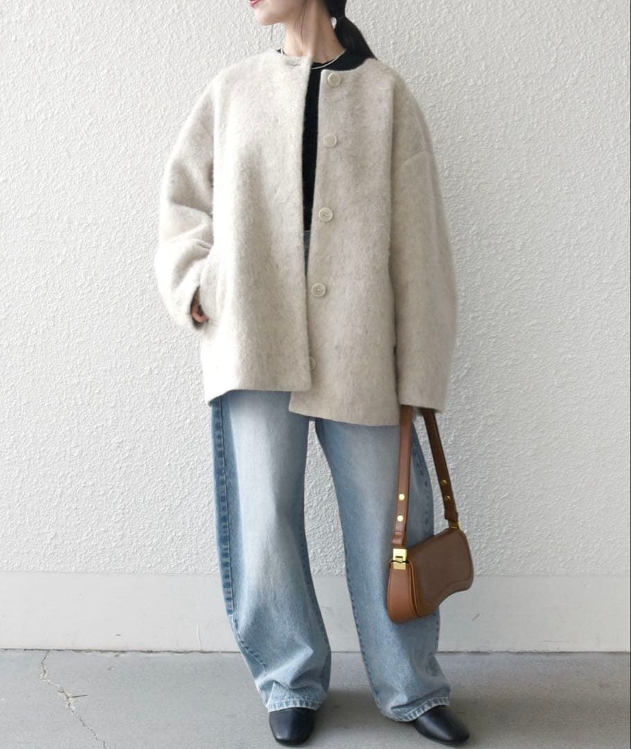 SHIPS any シャギー ノーカラー コクーン コート