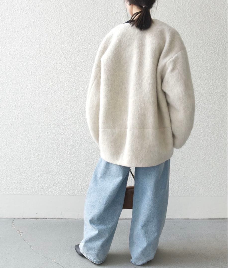 SHIPS any シャギー ノーカラー コクーン コート