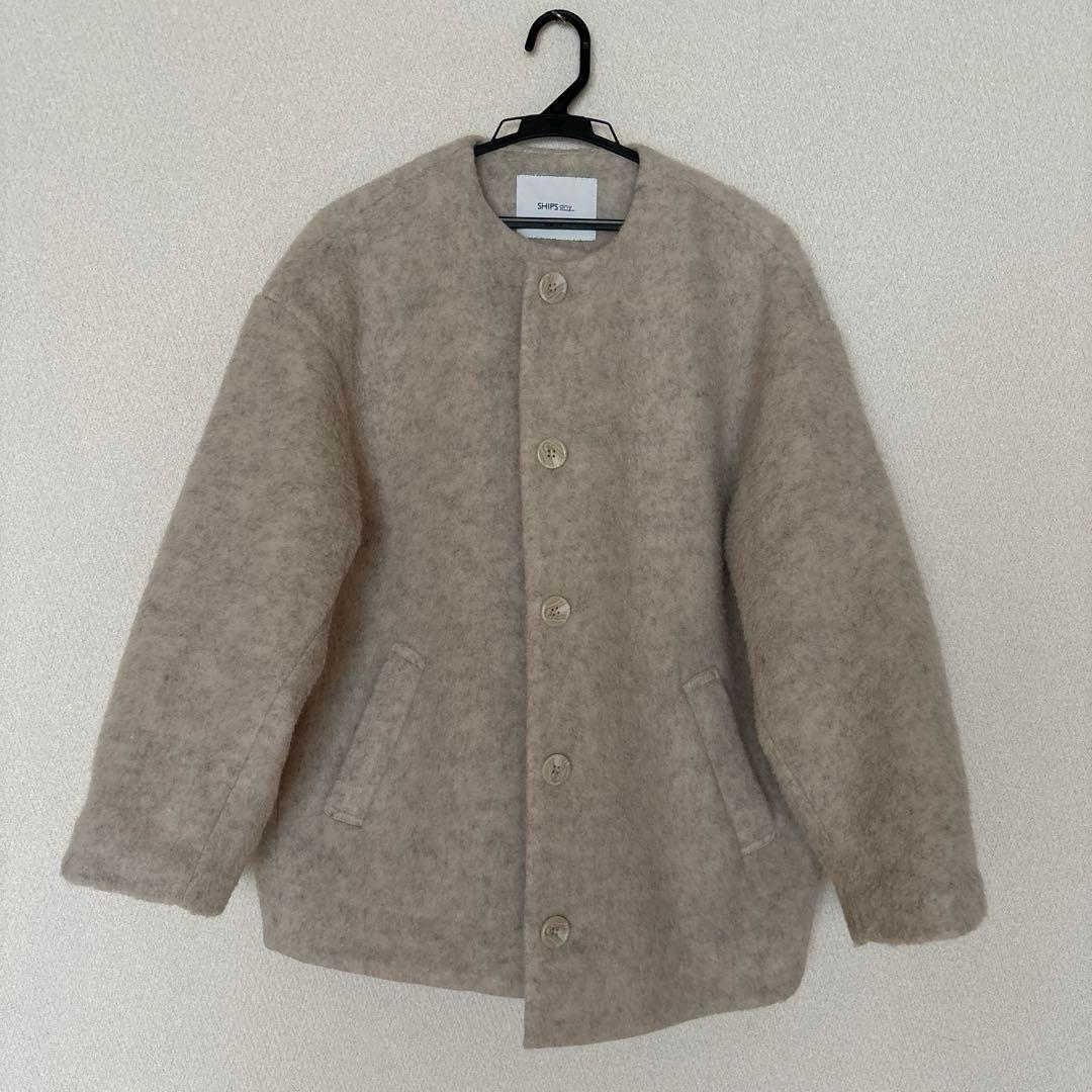 SHIPS any シャギー ノーカラー コクーン コート