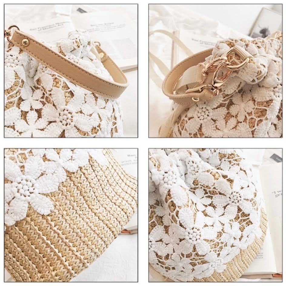 カゴバッグ ショルダー 斜めがけ 水着 夏 海 プール 浴衣 レース レジャー