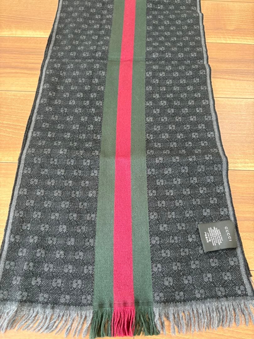 GUCCIマフラー　グッチマフラー　シェリーライン　シルク　グッチ　黒