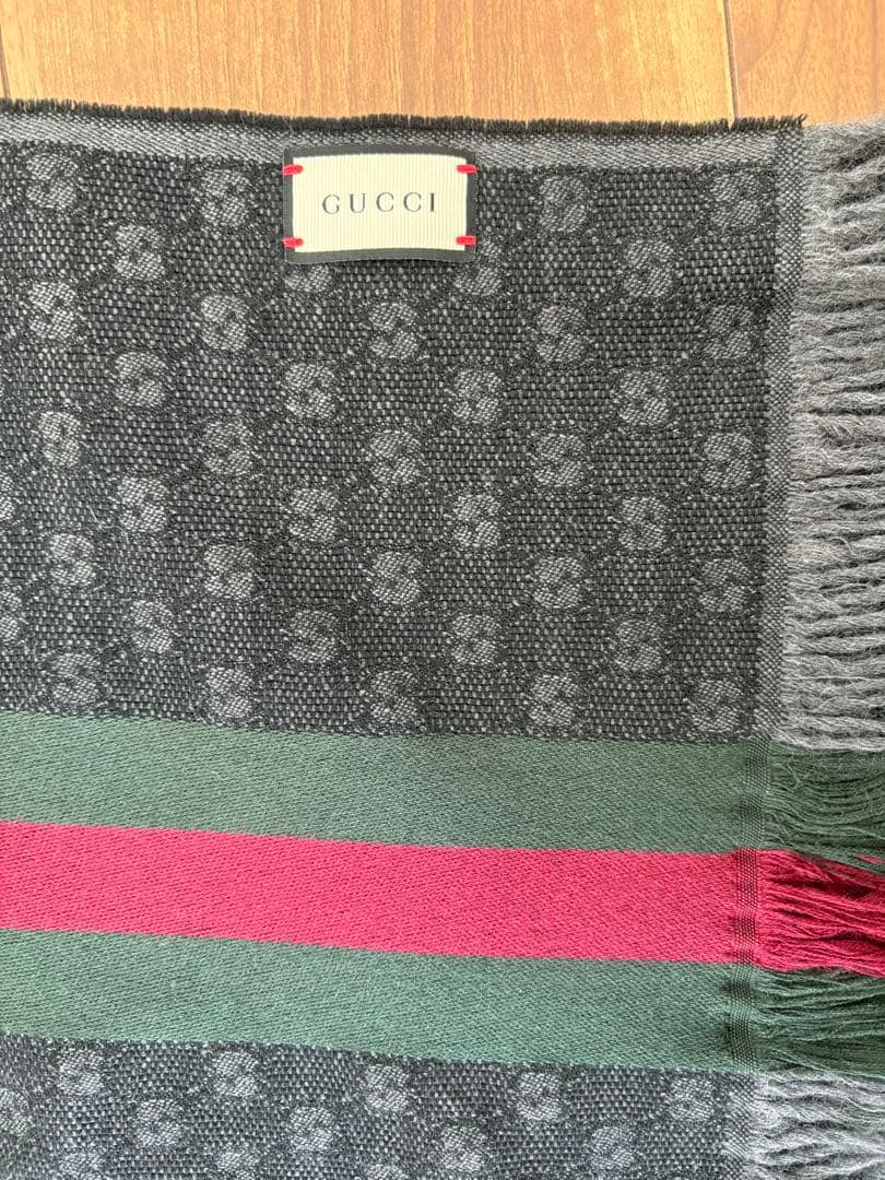 GUCCIマフラー　グッチマフラー　シェリーライン　シルク　グッチ　黒