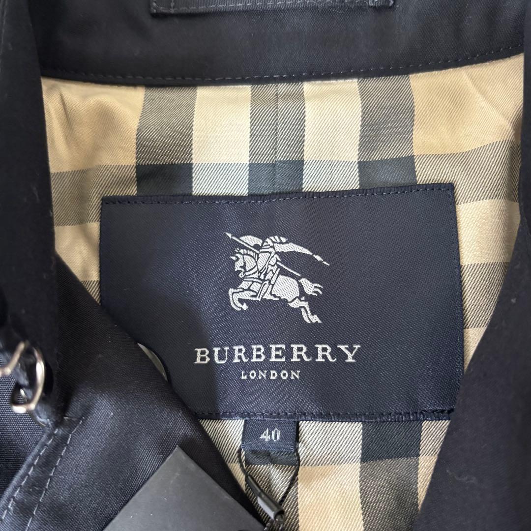 【タグ付き✨】バーバリーロンドン　トレンチコート　メガチェック　レザー　紺　40