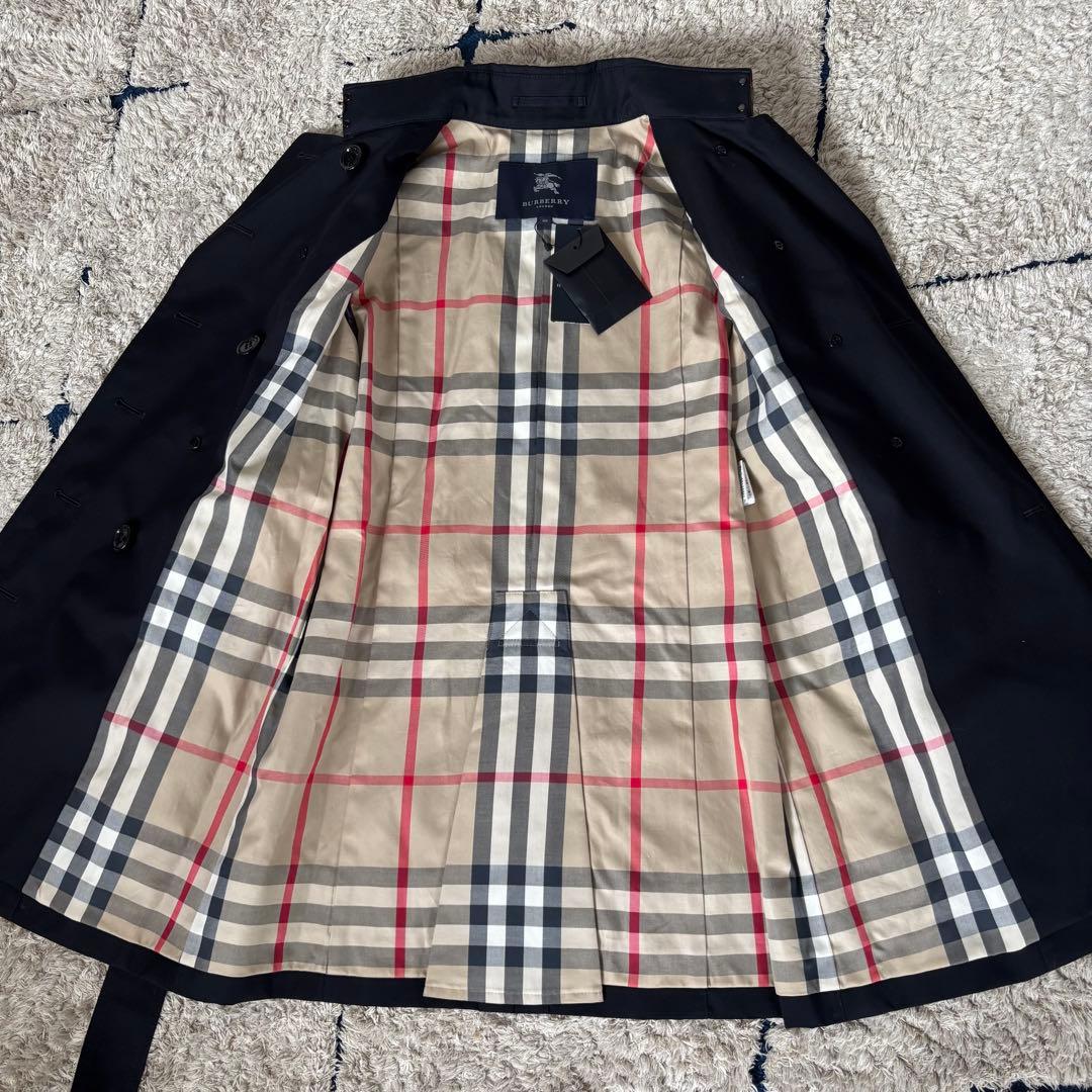 【タグ付き✨】バーバリーロンドン　トレンチコート　メガチェック　レザー　紺　40