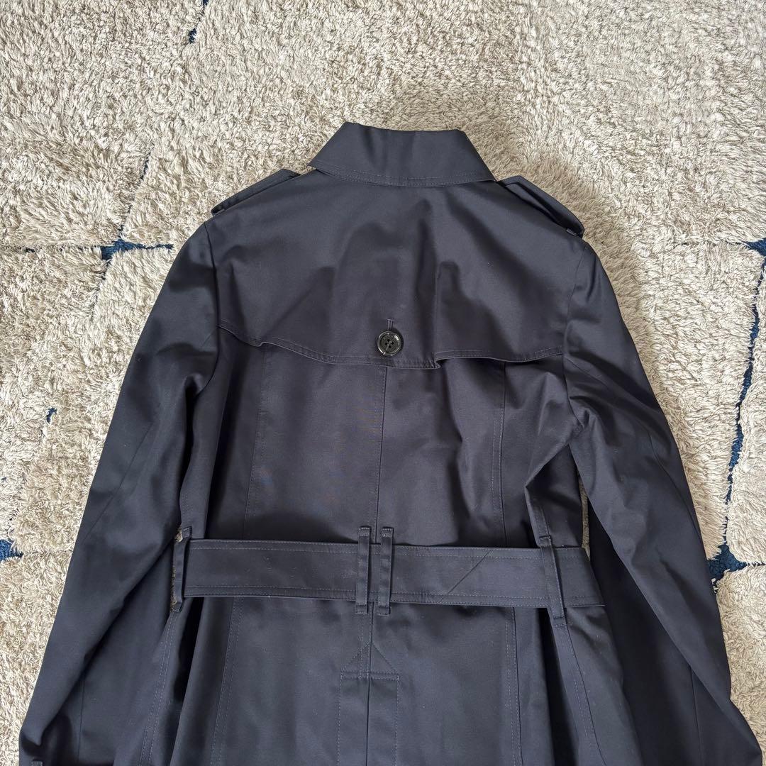 【タグ付き✨】バーバリーロンドン　トレンチコート　メガチェック　レザー　紺　40