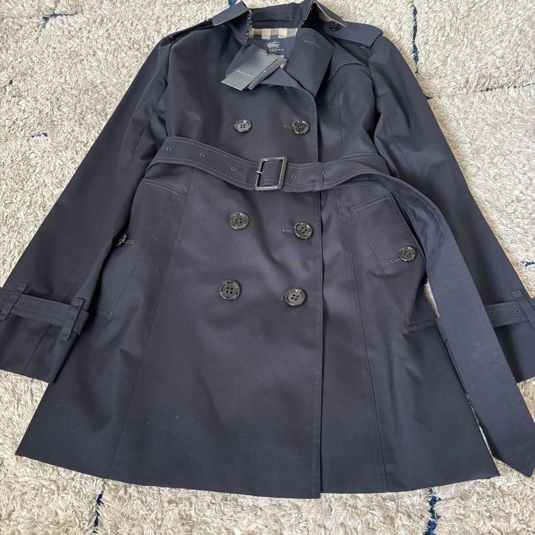 【タグ付き✨】バーバリーロンドン　トレンチコート　メガチェック　レザー　紺　40