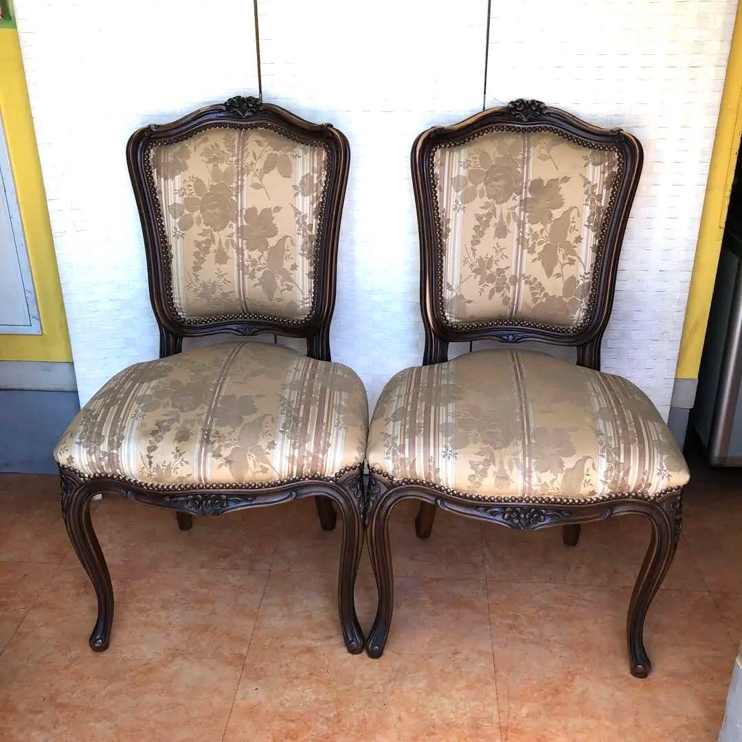 あ2 domani カリモク 椅子 ルイ15世 猫脚 アンティーク 2脚