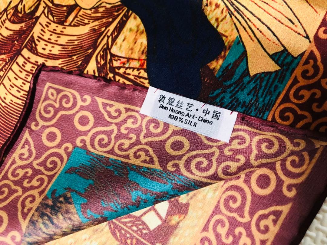 じゅんじゅんさん様用　敦煌シルク製シルクロード地図大判壁掛け (シルク100%