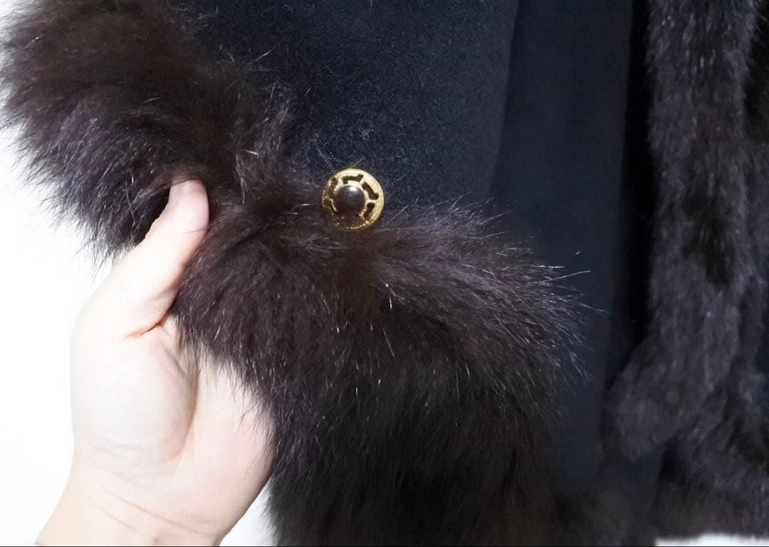 【MAXIM】フォックスファー ポンチョ 黒 イタリア製