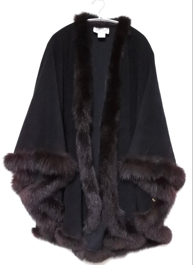 【MAXIM】フォックスファー ポンチョ 黒 イタリア製