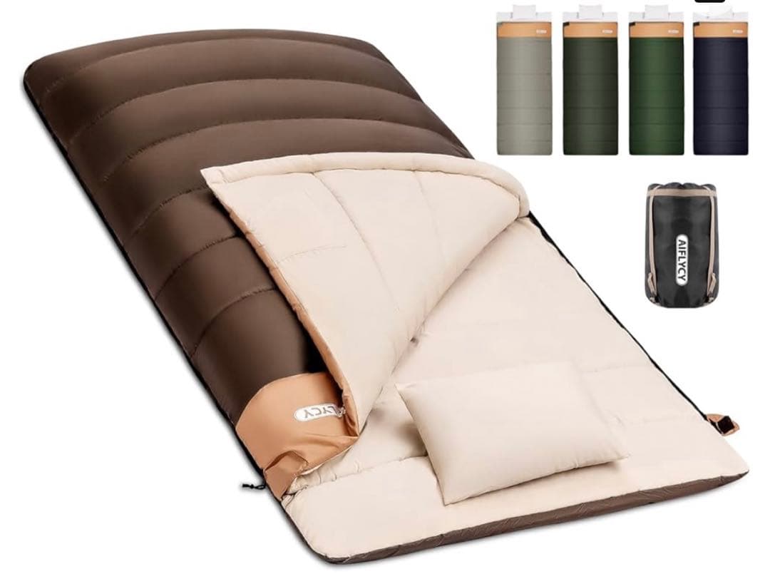 AIFLYCY 寝袋　シュラフ　ブラウン　冬用　連結　枕付き　洗濯可　美品
