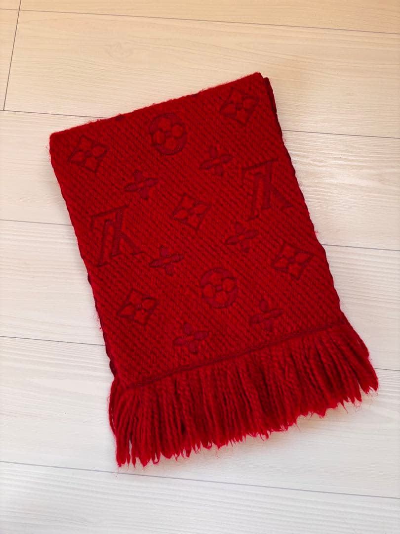 Louis Vuitton 赤 マフラー ウール　ルイヴィトン
