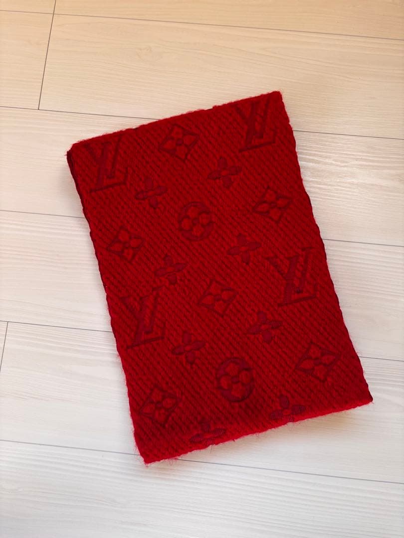 Louis Vuitton 赤 マフラー ウール　ルイヴィトン