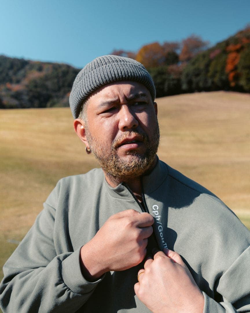 サイドハーフジップモックネックシャツ　XL