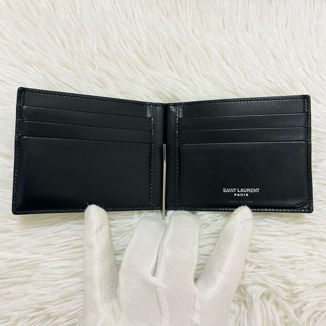 極美✨サンローラン マネークリップ レザー ロゴ金具 カサンドラ ブラック