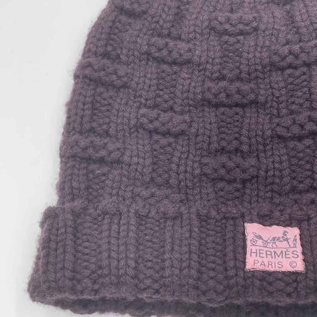 極美品　エルメス　ニット帽　ビーニー　カシミヤ100% H柄　ボルドー　S