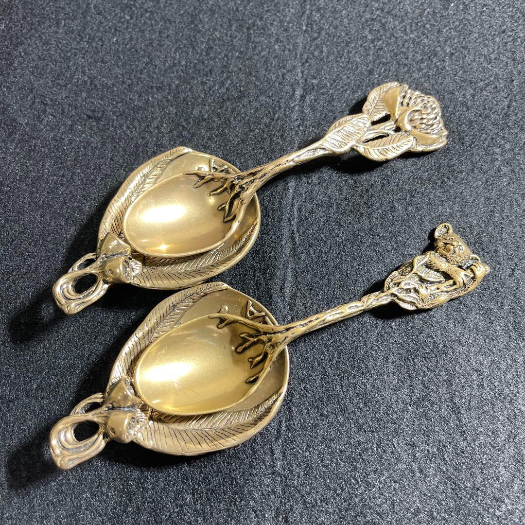 ヴィンテージ JJK オーストラリア装飾真鍮ティースプーン2とスクープスプーン2