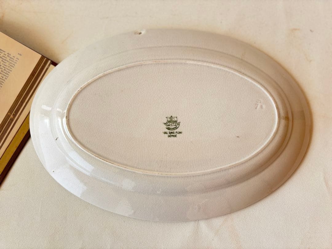 クレイユモントロー　白オーバルプレート 白フランスアンティーク皿　creil