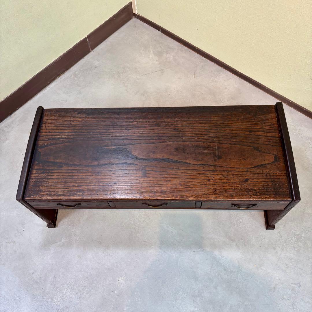 古家具　アンティーク机　ローテーブル　小引き出し３杯　和モダン　飾り台