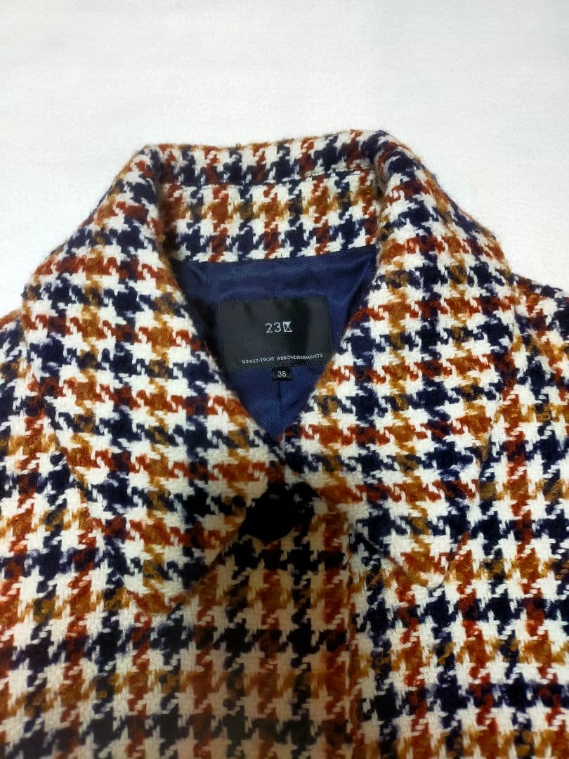 美品！23区 ループヤーン チェック ツイード ロングコート　38