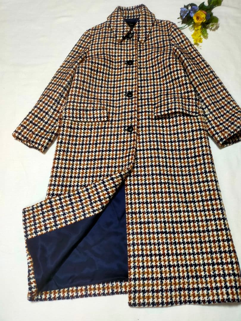 美品！23区 ループヤーン チェック ツイード ロングコート　38