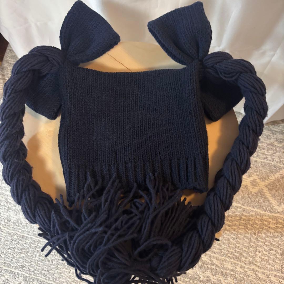 2025FW コムデギャルソンガール　三つ編み　ニット帽　ネイビー