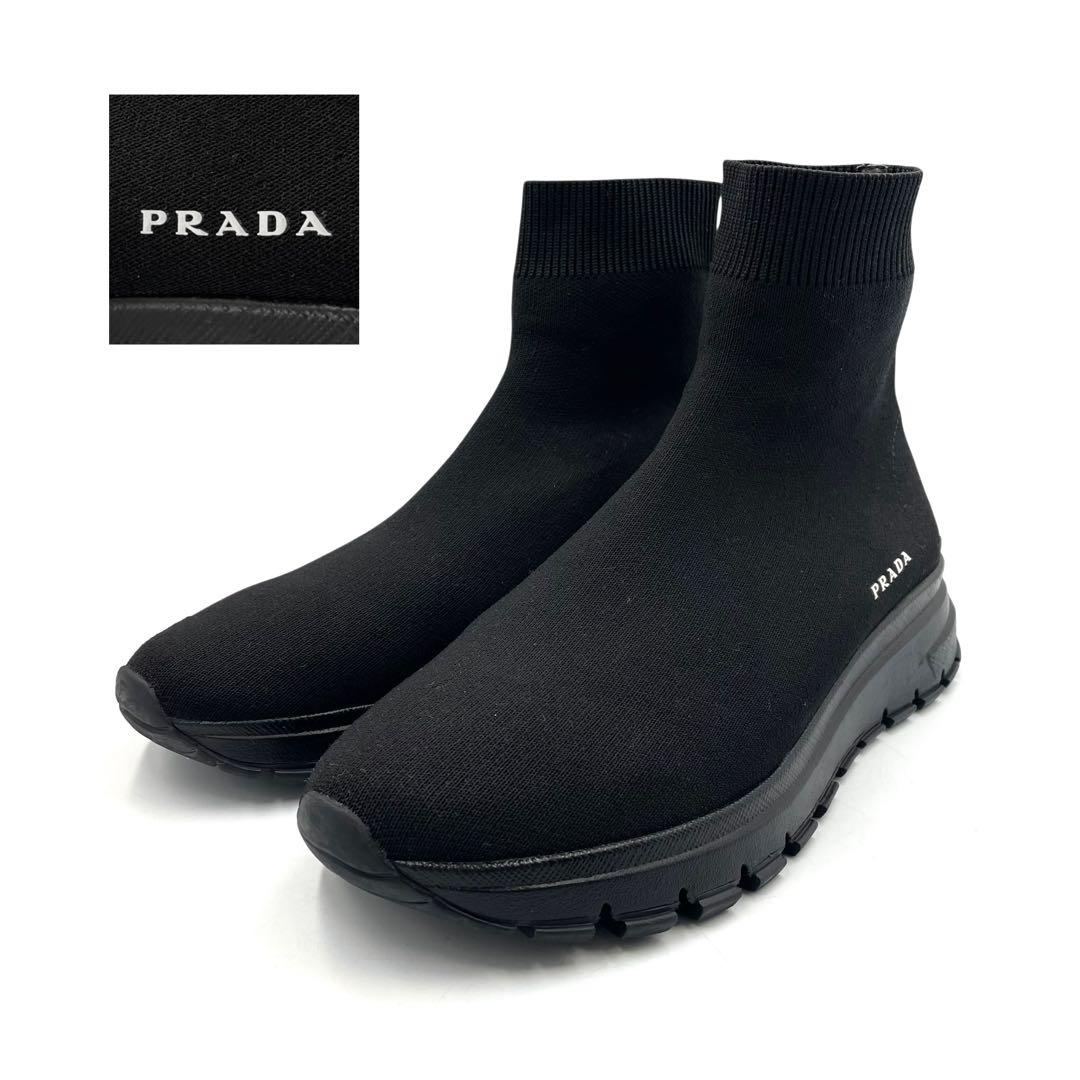 《未使用級》PRADA プラダ ソックス スニーカー ストレッチ サイドロゴ 黒
