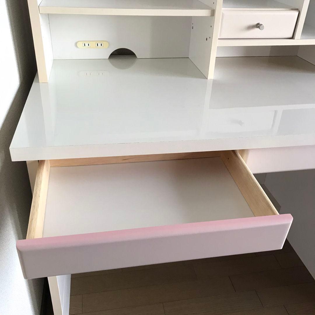 学習机 鏡面 ホワイト&薄ピンク 姫系 ①