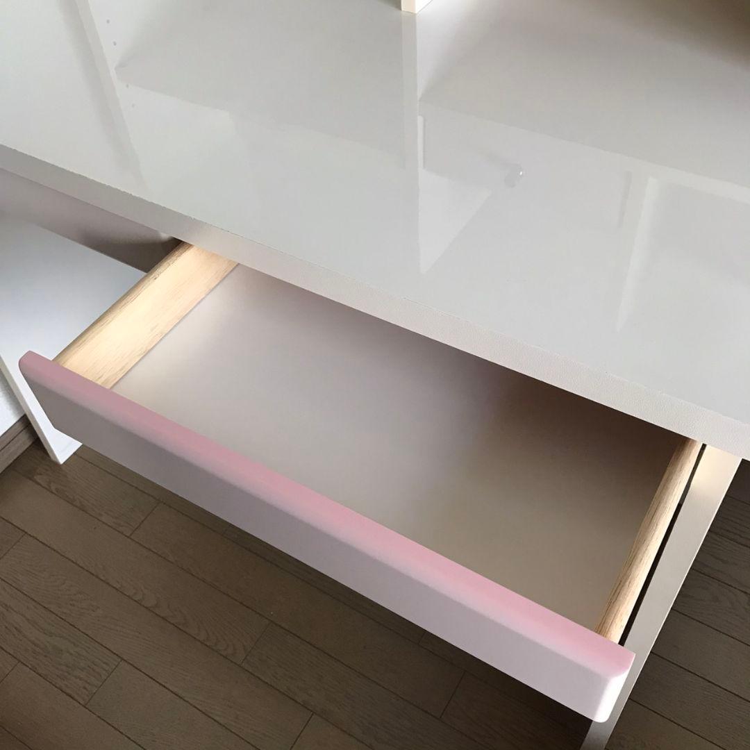 学習机 鏡面 ホワイト&薄ピンク 姫系 ①
