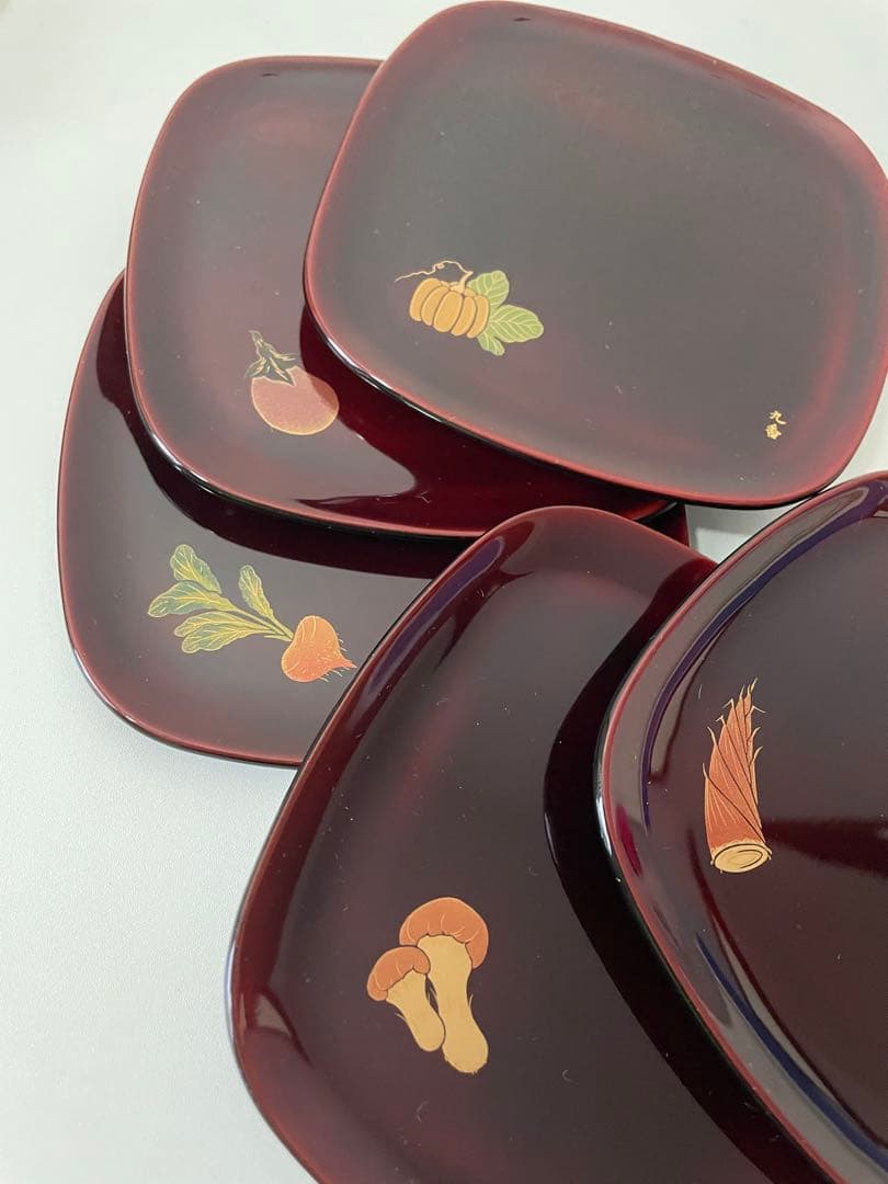 輪島塗 銘々皿 ５枚 天然木 塗師 参州 蒔絵師 九香