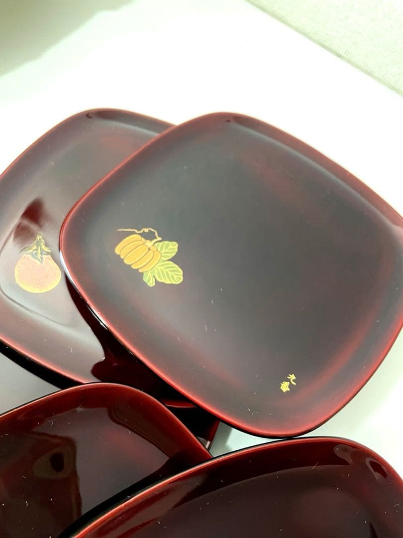 輪島塗 銘々皿 ５枚 天然木 塗師 参州 蒔絵師 九香