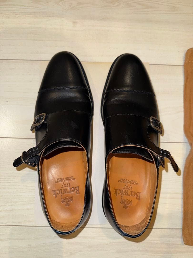 【ほぼ新品】Berwick ダブルモンクストラップシューズ ブラック 収納袋付き