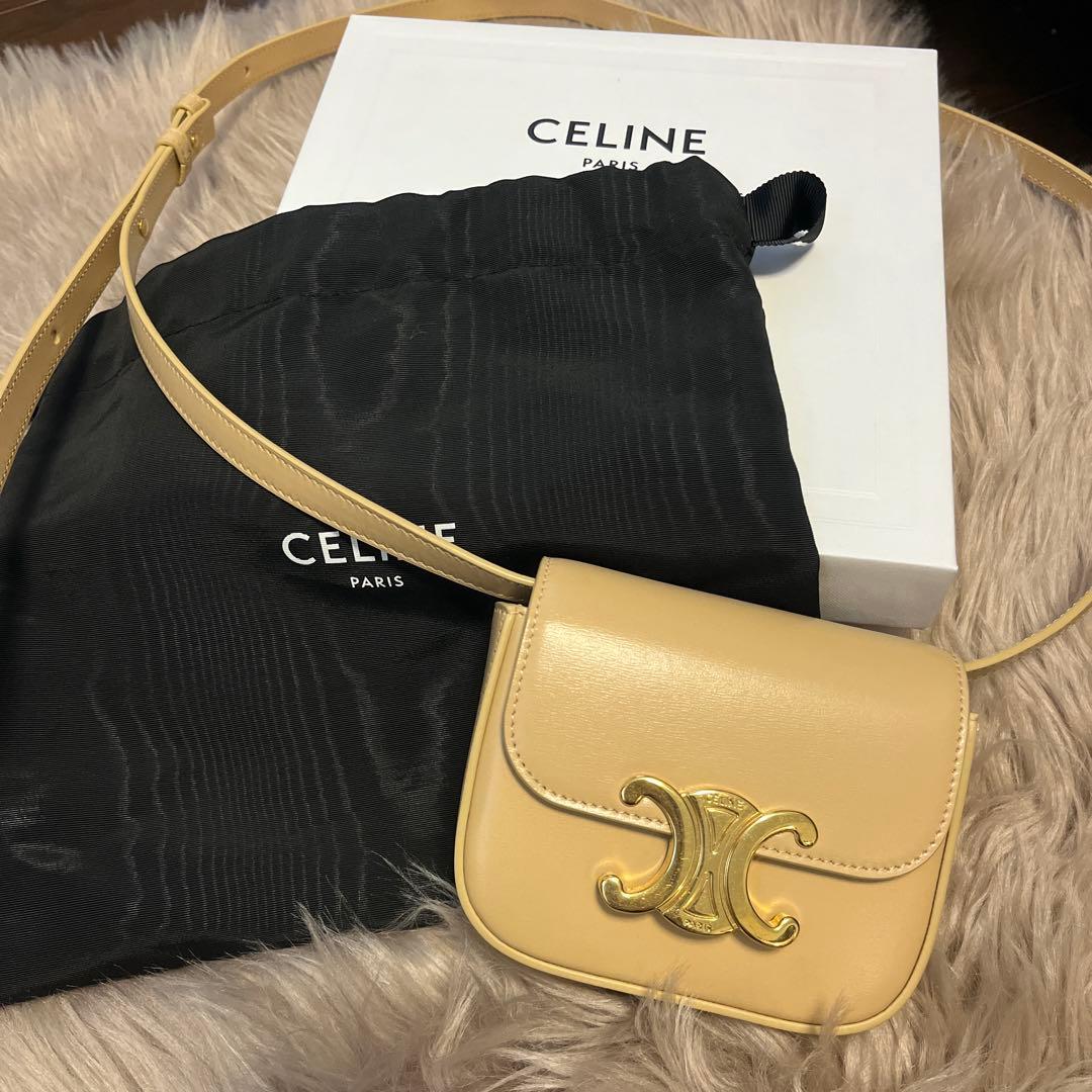 CELINE ミニ クロード シャイニーカーフスキン オーツベージュ