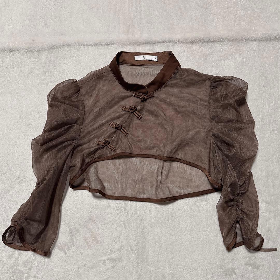 leja 透け感チャイナトップス付きロング丈キャミソールセットアップドレス