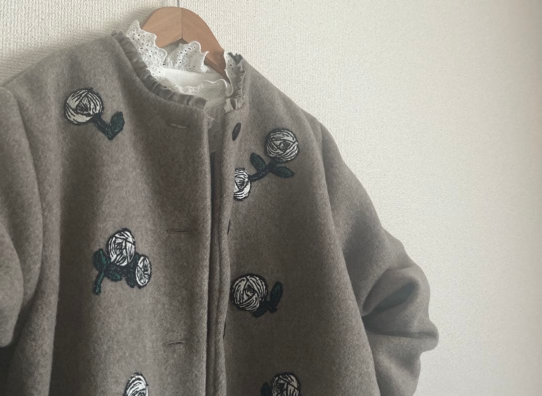 ミナペルホネン　rosy モカ　ウール　ジャケット　コート　総裏　ハンドメイド