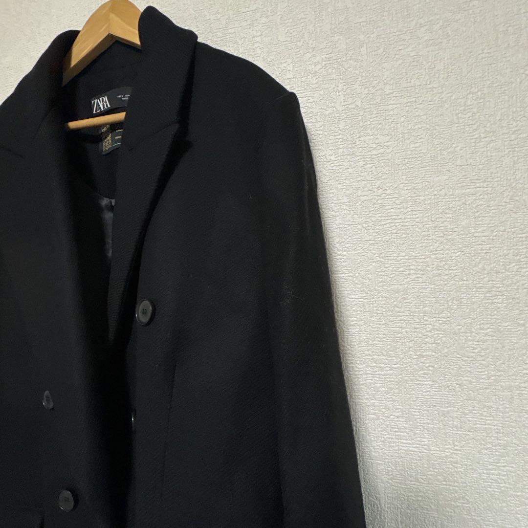 美品　ZARA マンテコ ダブルチェスターコート ブラック　L 人気完売品