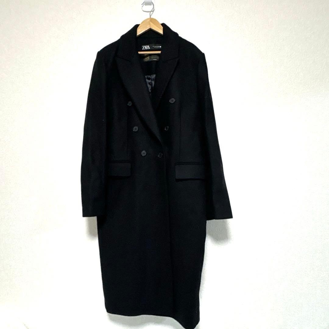 美品　ZARA マンテコ ダブルチェスターコート ブラック　L 人気完売品