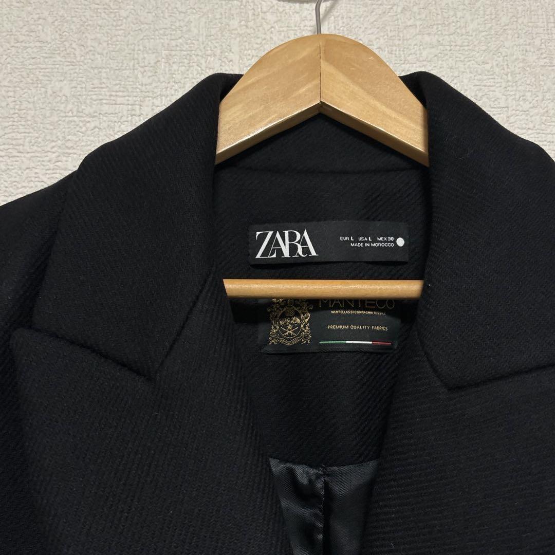 美品　ZARA マンテコ ダブルチェスターコート ブラック　L 人気完売品