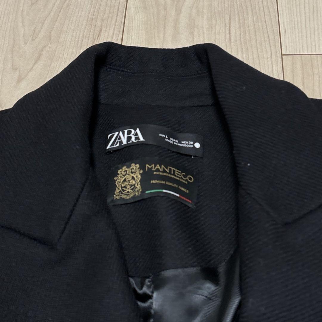 美品　ZARA マンテコ ダブルチェスターコート ブラック　L 人気完売品