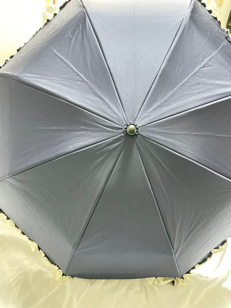 芦屋ロサブラン　ネイビー フリル付き 折りたたみ傘 晴雨兼用